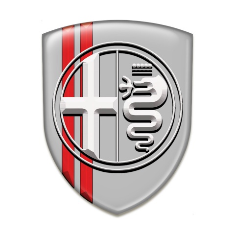 Alfa Romeo Self Adhesive Car logo Emblem Grey with Red Lines Base White Logo 