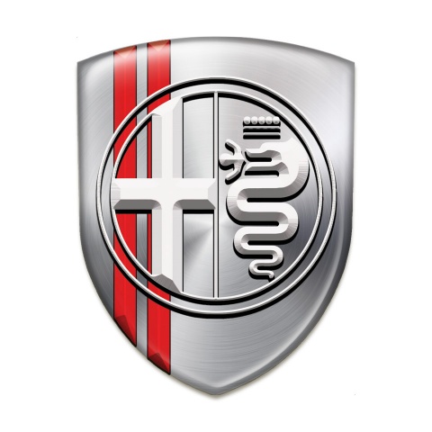 Alfa Romeo Car Interior Badge Metallic Effect with Red Lines Base White Logo 
