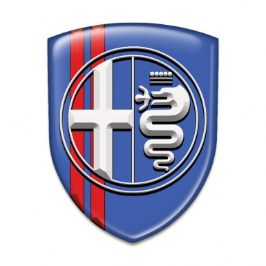 Alfa Romeo Silicone Car Decal Badge Blue with Red Stripes Base White Logo 