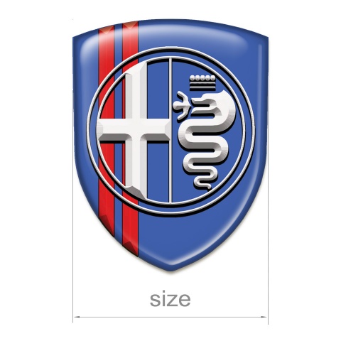 Alfa Romeo Silicone Car Decal Badge Blue with Red Stripes Base White Logo 