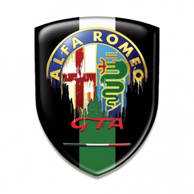 Alfa Romeo Self Adhesive Car logo Emblem Black base With Green White Ribbon Style 