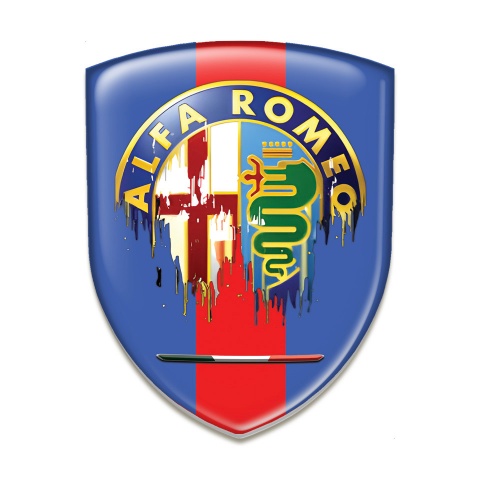 Alfa Romeo Emblem Exterior Blue with Red Ribbon Base Painted Logo Style 