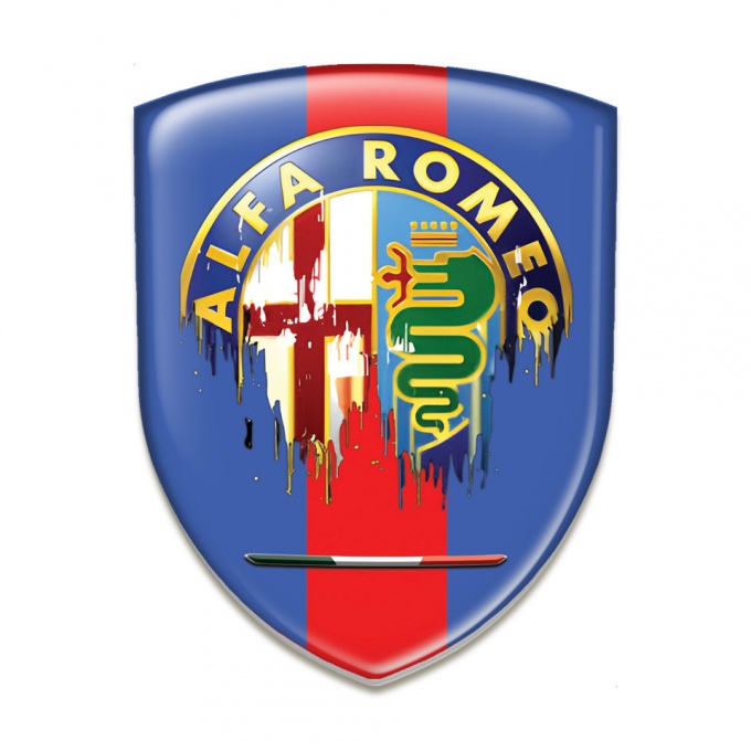 Alfa Romeo Emblem Exterior Blue with Red Ribbon Base Painted Logo Style 