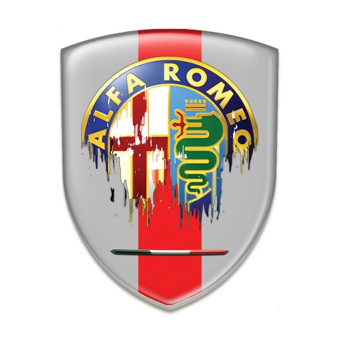 Alfa Romeo Silicone Shield Grey with Red Ribbon Base Painted Logo Style 