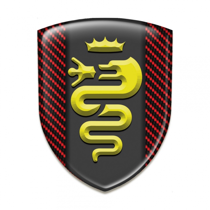 Alfa Romeo 3D Gel Emblem Red Carbon Design Yellow Retro Logo 