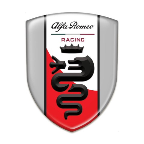 Alfa Romeo Silicone Car Decal Badge Grey Base Red and White Ribbon Logo 