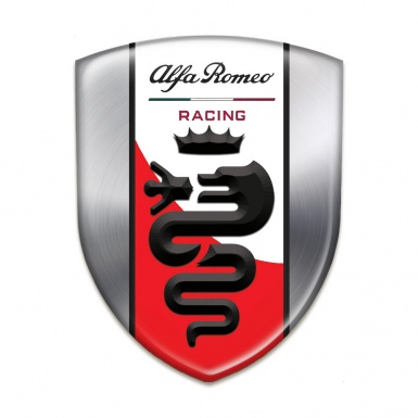 Alfa Romeo Silicone Badge Silver Base Red and White Ribbon Logo 