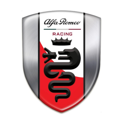 Alfa Romeo Silicone Badge Silver Base Red and White Ribbon Logo 
