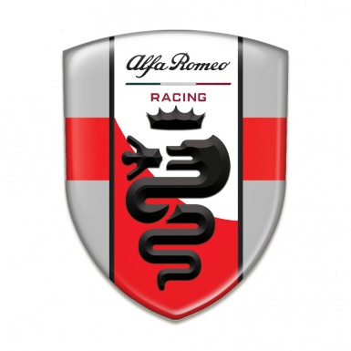 Alfa Romeo Tuning Badge  Grey With Red Tape Print and Black Logo 