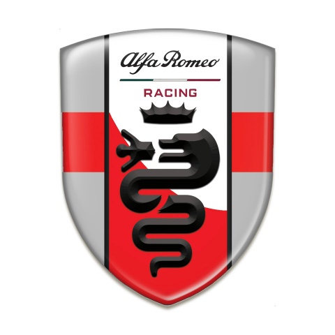 Alfa Romeo Tuning Badge  Grey With Red Tape Print and Black Logo 