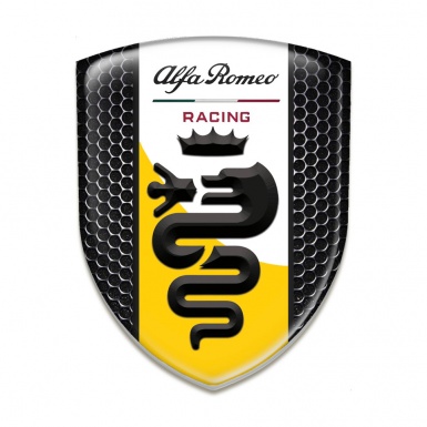 Alfa Romeo Domed Emblem Perforated Steel  with Yellow White Ribbon Design 