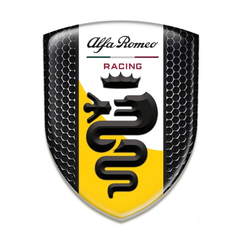 Alfa Romeo Domed Emblem Perforated Steel  with Yellow White Ribbon Design 