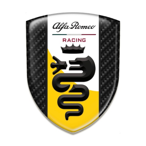 Alfa Romeo Resin Sticker Black Carbon with Yellow White Ribbon Design 