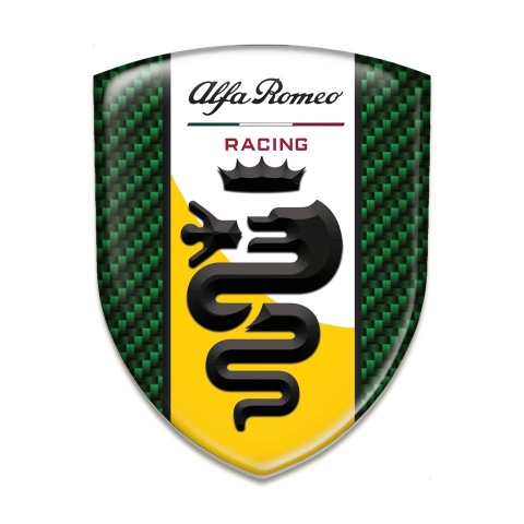 Alfa Romeo 3D Gel Emblem Green Carbon with Yellow White Ribbon Design 