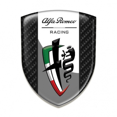 Alfa Romeo 3D Gel Emblem Dark Carbon Background Grey White Logo Tape