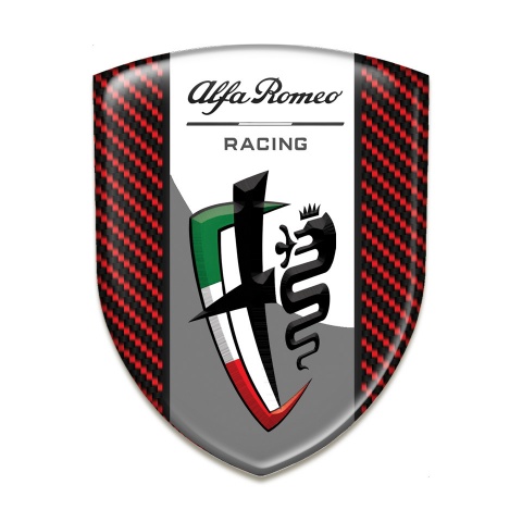 Alfa Romeo Tuning Badge Red Carbon Background Grey White Logo Tape 