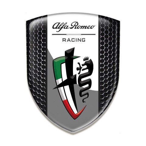 Alfa Romeo Car Accessories Badge Perforated Steel Background Grey White Logo Tape