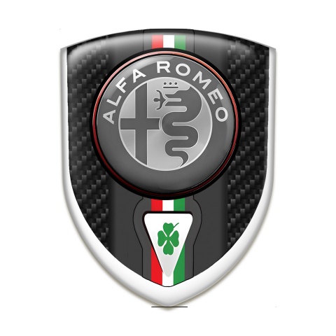 Alfa Romeo Self Adhesive Car logo Emblem Black Carbon Print Italian Flag Motive