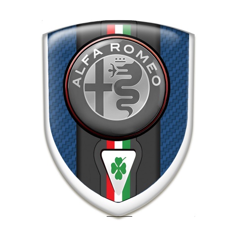 Alfa Romeo Emblem Badge Logo Navy Blue Carbon Base Italian Flag Motive 