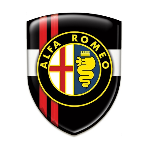 Alfa Romeo Car Accessories Badge Black White Base with Red Lines Style 