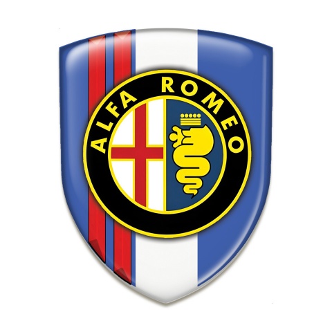 Alfa Romeo Silicone Car Decal Badge Blue White Print with Red Stripes Style 