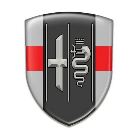 Alfa Romeo Self Adhesive Car logo Emblem Gray with Red Ribbon Edition 