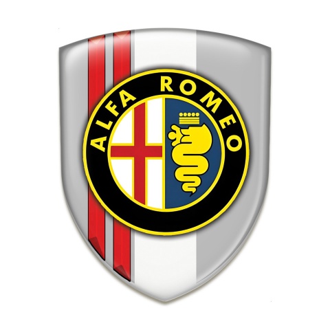 Alfa Romeo Silicone Badge Gray White with Red Stripes Design 