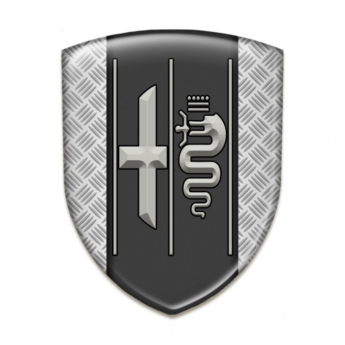 Alfa Romeo Emblem Badge Logo Metal Effect Background Gray Logo Style 
