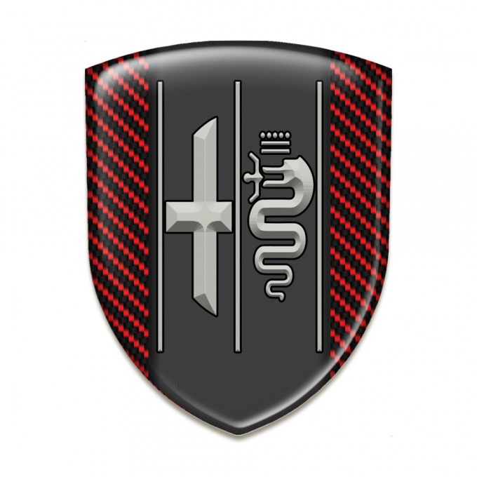 Alfa Romeo Domed Emblem Red Carbon Background Stylish Logo 