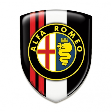 Alfa Romeo Emblem Exterior Black White Base with Red Stripes Decoration