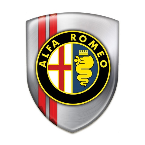Alfa Romeo Resin Sticker Silver with Red Lines Base Classic Logo 