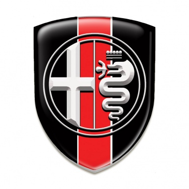 Alfa Romeo Self Adhesive Emblem Logo Black with Red band base White Logo 