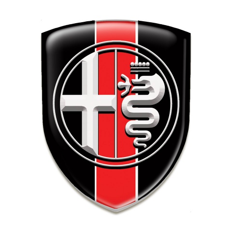 Alfa Romeo Self Adhesive Emblem Logo Black with Red band base White Logo 