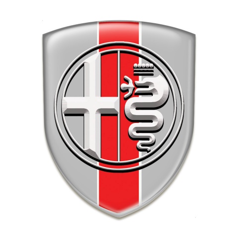 Alfa Romeo Domed Emblem Gray with Red band Base White Big Logo Style 