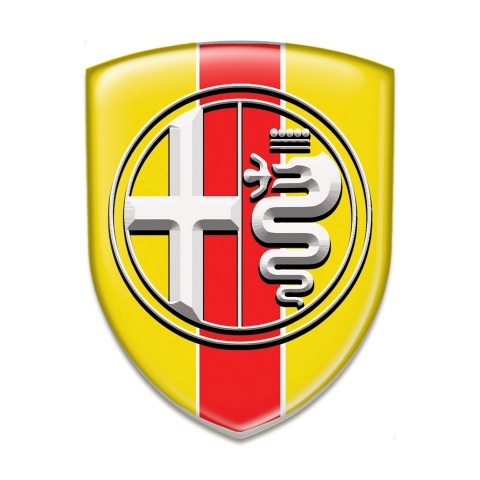 Alfa Romeo Tuning Badge  Yellow with Red Band Print Big Logo Style 