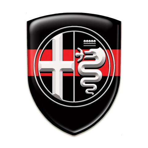 Alfa Romeo Car Accessories Badge Black with Red Ribbon White Logo 