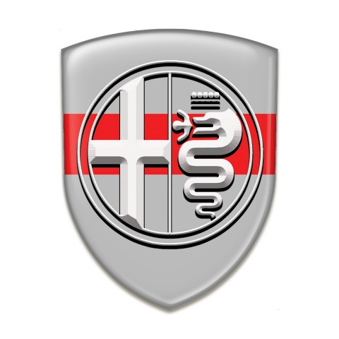 Alfa Romeo Car Interior Badge Gray with Red Ribbon White Logo 