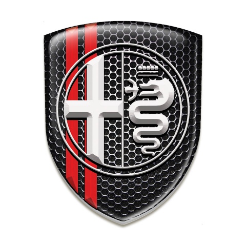Alfa Romeo Emblem Exterior Perforated Steel Red Lines White Logo 