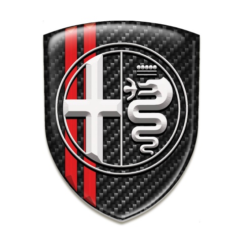 Alfa Romeo Tuning Badge Dark Carbon Red Lines Style White Logo 