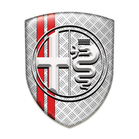 Alfa Romeo Silicone Car Decal Badge Metal Effect with Red Lines 