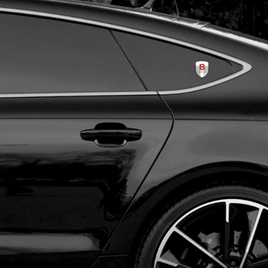 Bentley Emblem Badge Logo Gray White with Ribbon Base and Red Logo
