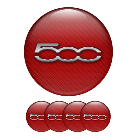Fiat Abart Domed Stickers Wheel Center Cap Red Badge Carbon