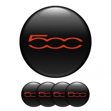 Fiat Abarth 500 Wheel Center Cap Domed Stickers  Black Red Logo 