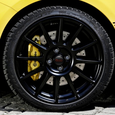 Fiat Abarth 500 Wheel Center Cap Domed Stickers  Black Red Logo 