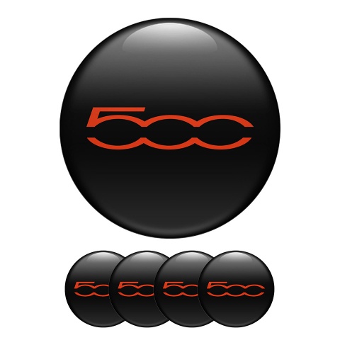 Fiat Abarth 500 Wheel Center Cap Domed Stickers  Black Red Logo 