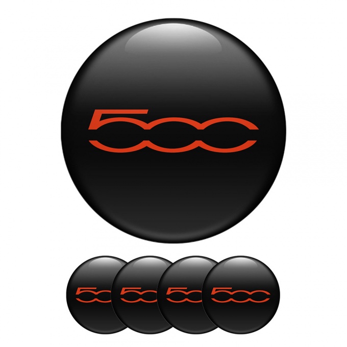 Fiat Abarth 500 Wheel Center Cap Domed Stickers  Black Red Logo 