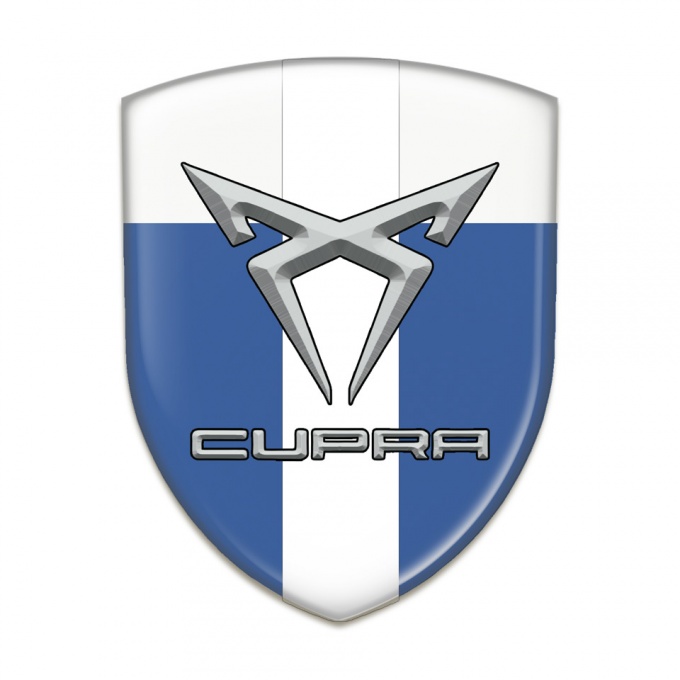 Seat Cupra Self Adhesive Emblem Logo Blue White with White Ribbon Style 