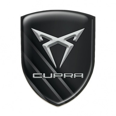 Seat Cupra 3D Gel Emblem Black Base with Diagonal Gray Lines 