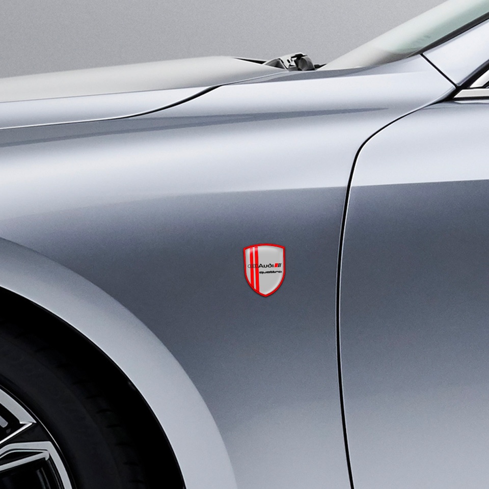 Audi Quattro Shield Emblem Sport Grey Line Domed Emblems Stickers