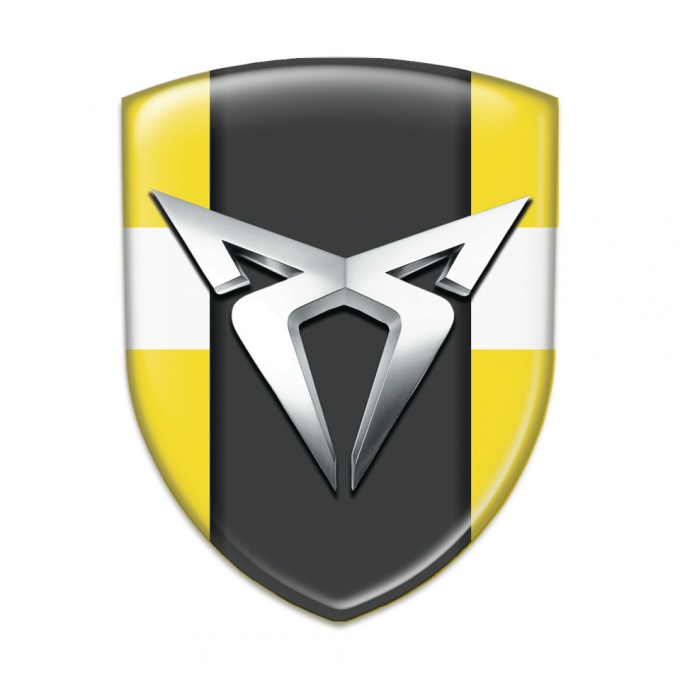 Seat Cupra Resin Sticker Yellow with White Tape Base Silver Logo 